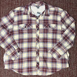 Eddie Bauer sherpa fleece lined button down flannel long sleeve shirt womens XL